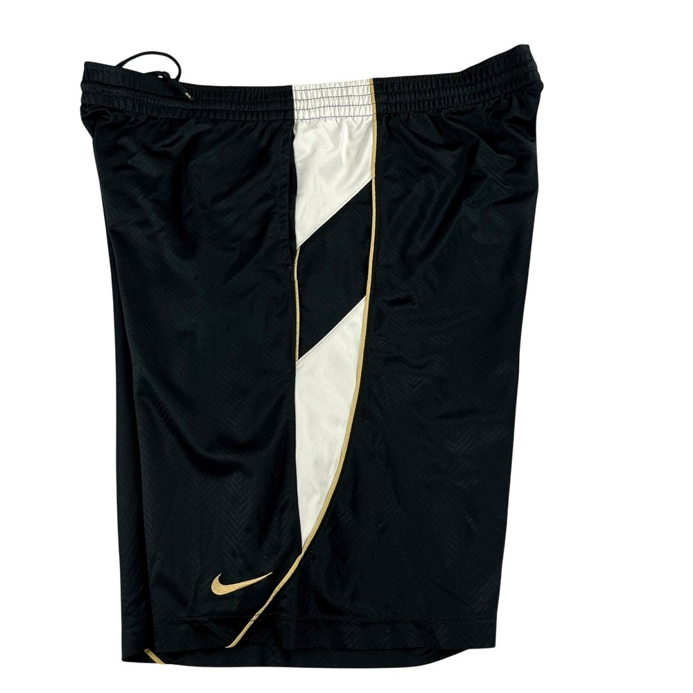 Nike Basketball Shorts 2XL Black Gold Piping Embroidered Swoosh Men Gym 362699